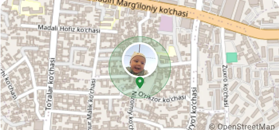 Ilovadagi jonli xarita: bolaning hozirgi joylashuvi