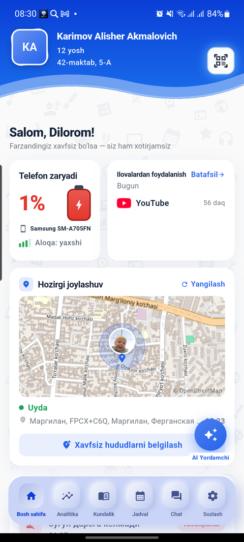 Ota-ona ilovasi: jonli xarita va holat